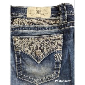 Miss Me Slim Boot Lightly Distressed Stone Wash Mid Rise Jeans, 32